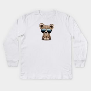 Cute Baby Bear Wearing Sunglasses Kids Long Sleeve T-Shirt